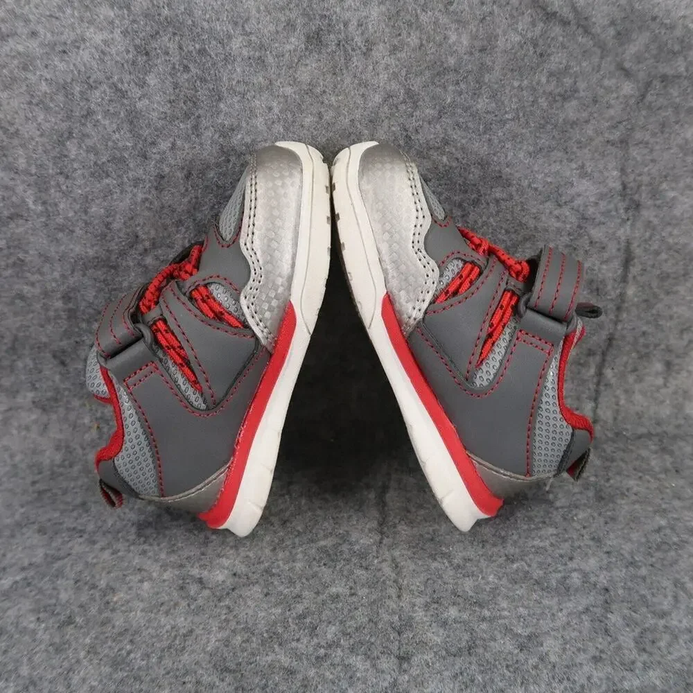 Athletic Works Shoes Baby 5 Sneakers Bungee Active Adjustable Strap Gray Red Kid
